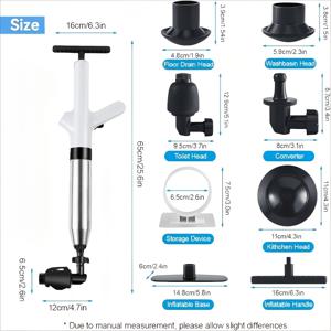 TEMU 1개 고압 에어 변기 플런저, 스테인리스 스틸 변기 스네이크 막힘 제거기, 주방 싱크대, 변기, 욕실, 막힌 파이프용 에어 드레인 블래스터 플런저