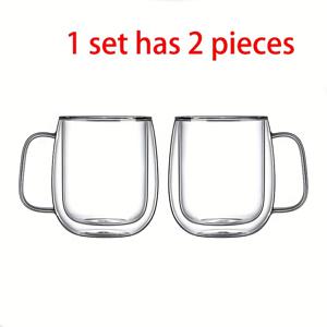 TEMU 1-2-4-6 더블월 유리 커피 머그 - 12.5oz 보온 투명 핸들, , 카푸치노, 라떼, 아메리카노, 티백용 음료컵