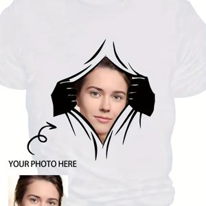 TEMU 맞춤형 남성용 플러스 사이즈 티셔츠 - 나만의 사진 프린트 제작, 캐주얼 스트리트 스타일, And 스판덱스 혼방, 라운드넥, 불투명, 봄/여름/가을 착용에 적합, 플러스 사이즈 셔츠, 오버사이즈