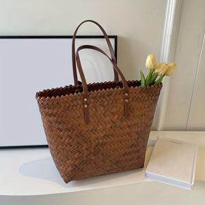 TEMU 여성용 대용량 숄더백 여름 여행 바구니 패션 스트로우 직조 비치 토트백