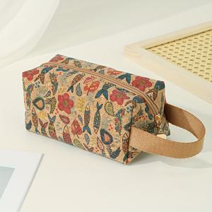 TEMU 고급 코르크 시리즈 신상 프린트 토트대형 용량 화장품 가방 수납 가방 필통, 휴대용 여행 출장 학교 가기