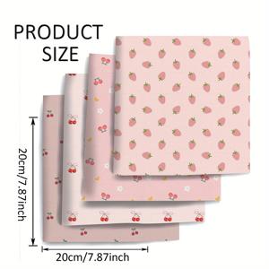 TEMU 체리 스트로베리 패턴 원단 팩 4개 세트, 17.7*19.7인치/7.87*7.87인치 폴리에스터 패치워크용, 퀼팅 및 DIY 공예, 인형 지갑 제작 소재, 바느질용 원단