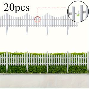 TEMU 20개 흰색 플라스틱 정원 울타리 세트 - 잔디밭 및 화단을 위한 튼튼한 경계, 마당 장식을 위한 야외 조경 지지대, 조립 용이, 장기간 사용을 위한 날씨에 강한 디자인