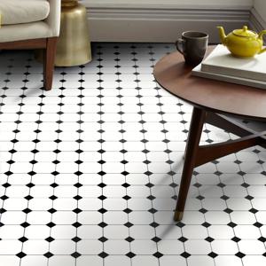 TEMU 9개 세트 블랙 & 화이트 기하학 패턴 바닥 스티커, 접착식 쉽게 붙이고 떼기 쉬움, 내구성 강함, 거실·주방·현관용, 홈 데코 및 리모델링에 적합