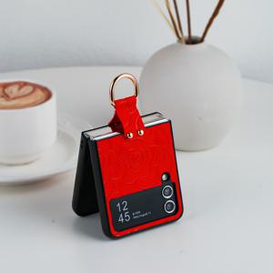 TEMU 휴대폰 케이스 - 열압착 동백꽃 패턴 PU 가죽 링 홀더 낙하 방지 충격 방지 접이식 폰 케이스, 갤럭시 Z 플립3 5G, 갤럭시 Z 플립4 5G, 갤럭시 Z 플립5 5G, 갤럭시 Z 플립6 5G 호환