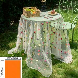 TEMU 1개 플로럴 자수 레이스 테이블보 프렌치 레트로 웨딩 장식 천 직사각형 다기능 커버 천, 레스토랑 거실, 웨딩 저녁 식사 테이블 장식, 파티, 생일 파티, 홈 데코레이션에 적합