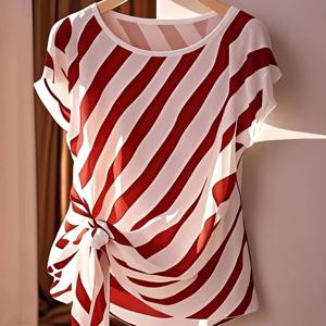 TEMU 여성용 리본 디테일 패턴 민소매 라운드넥 블라우스 - 가볍고 반투명한 기계 세탁 가능 탑, 봄 여름 가을 캐주얼 웨어, 우아한 스타일링, 부드러운 소재, 통기성 좋은 여성 의류