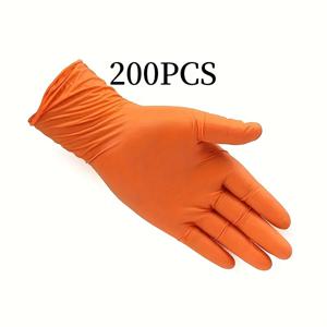 TEMU 200개입 오렌지색 일회용 니트릴 장갑, 방수, 라텍스 프리, 파우더 프리, 내구성, 가정 및 주방 청소, 네일 아트, 미용, 페인팅, 야외 여행 및 가정용품에 적합, 오렌지색, 할로윈 선물, 크리스마스 선물