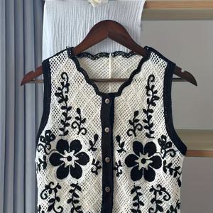 TEMU 플로럴 프린트 플리스 느낌 원단, 대비 컬러, 얇은 수용성 레이스 조끼 - 여행, 페스티벌, 데일리웨어, 가을 겨울용