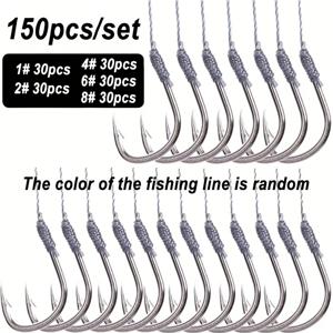 TEMU 150개/세트 1# 2# 4# 6# 8# 사전결합 낚시바늘 리더 장착 - 고탄소강 바늘과 PE 라인 - 민물 낚시용 사이즈 - 낚시꾼을 위한 - 농어, 송어, 팬피쉬에 이상적 - 낚시 애호가를 위한 완벽한 선물
