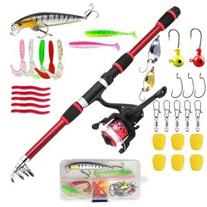 TEMU 1.8M 텔레스코픽 스피닝 낚싯대 및 릴 세트 (5.2:1 기어비, 3BB 릴 포함), 최대 드랙 용량 5Kg, 완벽한 낚시 추가 키트