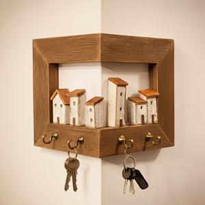 TEMU 4개의 고리와 함께 있는 소박한 스타일의 벽걸이형 키 랙. 침실, 가정 벽에 보관하고 예술 및 공예품 정리에 적합합니다. 이 나무 현관 수납 랙은 키 걸이로 사용됩니다.