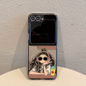 TEMU 휴대폰 케이스 - 5217 Bieye 속이 빈 소녀 블랙 패턴 TPU 충격 방지 폰 케이스는 Samsung Galaxy Z Flip 7 및 Samsung Galaxy Z Flip 7Se용으로 설계되었습니다. 이 TPU 케이스는 Samsung Galaxy Flip 7 시리즈에 적합합니다.