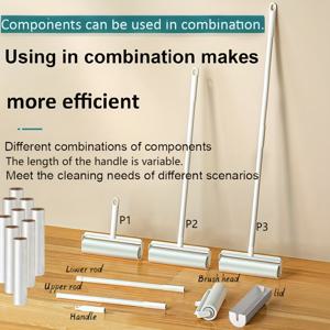 TEMU 10개입 넓어진 19.0Cm/7.48In 긴 손잡이 롤러 먼지 제거기, 반려동물 털 제거, 소파 카펫 먼지 제거, 침대 털 제거, 모서리 거미줄 제거 등에 적합, 롤러 끈끈이 찢어지는 종이, 무료 9개 교체 팩 포함