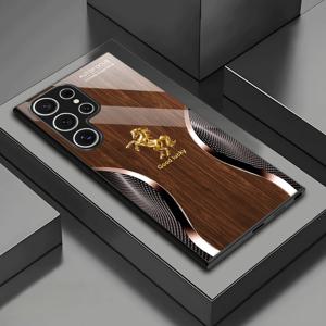 TEMU 휴대폰 케이스 - 남성 비즈니스 스타일 골든 행운의 말 브라운 텍스처 골판지 패턴 유리 휴대폰 케이스, 삼성 갤럭시 S26 S25 플러스25 울트라24 FES24 플러스24 울트라23 S22 S21 S20+FES20 울트라 A13 A14 A16 A32 A32 A33 A34 A52 A52 S A53 A54 A 호환