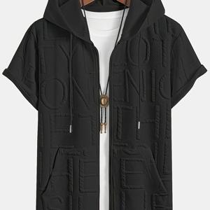 TEMU 럭셔리 워터 OBM 남성 패션 탄성 레터 자카드 소재 로프 및 지퍼 디자인, 데일리 캐주얼 외관에 적합한 이지 패션 버전, 간편한 투어 펜듀럼 스트리트 패션 신상 여름 재킷, 반팔