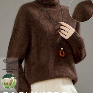 TEMU 2025년 신상 가을/겨울 여성용 하이넥 스웨터, 캐시미어 및 울, 캐시미어 함유량, 풀오버 울 스웨터, 풀오버 캐시미어 스웨터와 같은 플러시 느낌, 패셔너블, 다용도, 우아함, 두께, 따뜻함, 착용 가능성, 매우 부드럽고 섬세함