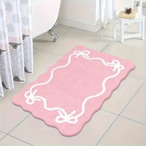 TEMU 1개 캐시미어 느낌 1000g/㎡, 두께 10mm, 40x60cm/15.7x23.5인치 부드러운 미끄럼 방지 욕실 매트, 기하학적 리본 디자인, 점무늬 플라스틱 바닥 및 표면 - 핑크 & 화이트 홈 데코, 웨딩 데이, 홈 장식용