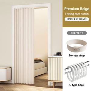 TEMU 1개 모던 접이식 도어 커튼 (플라스틱 후크 포함), 블랙/화이트/쌀무늬 디자인, 다양한 사이즈, 합성 섬유, 침실, 복도 및 거실에 적합, 고품질 파티션 스크린, 간편한 장식, 내구성 좋은 원단