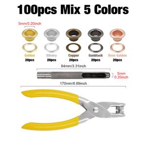 TEMU 1/5인치 아일렛 플라이어 키트, 구멍 펀처 및 설치 플라이어 포함 5mm 금속 그로밋, 가죽 공예, 수공예, 의류, 가방, 신발 및 벨트용 아일렛 세팅 공구 세트