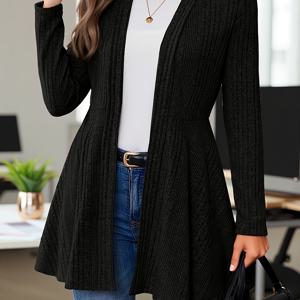 TEMU 여성 캐주얼 골지 원단 단색 긴팔 플레어 코트 여성 롱 블라우스