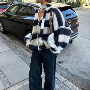 TEMU 새로운 가을/겨울 여성 의류: 딥 사파이어 블루 V넥 루즈핏 캐주얼 긴팔 가디건, 패셔너블 스카프