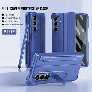 TEMU 삼성 Z 폴드 3, Z 폴드 4, Z 폴드 5, Z 폴드 6, Z 폴드 7용 휴대폰 케이스 - 플랫 힌지, 풀커버 보호, 일체형 S펜 슬롯, 포함, 스탠드 기능, 강화유리 화면 보호필름, 케이스와 필름 일체형, 힌지 시리즈 풀커버 스탠드 보호 케이스, 남녀공용 단색 풀커버 낙하 방지 케이스, 스타일리시하고 활용도 높은 커버