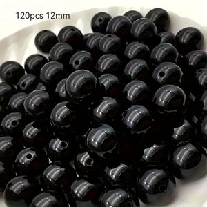 TEMU 50/80/120/200개 검정색 아크릴 진주 비즈, 10/12/14/16mm 원형 장식 비즈, 주얼리 제작, 목걸이 및 팔찌 공예, 카니발 및 발렌타인데이 캐주얼 테마 비즈 조합