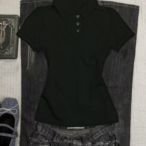 TEMU 여성용 Y2K 스타일 슬림핏 반팔 셔츠 V넥 & 레터링 프린트 - 캐주얼, 오피스, 세미포멀 착용 가능 - 세탁기 사용 가능 - 탑