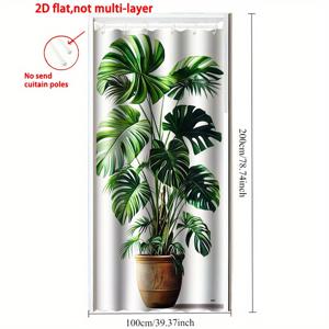 TEMU 2D 평면 프린팅 도어 커튼 실내 식물 도어 커튼 (봉 포함 안됨), 수면하는 검은 고양이와 화분, 손세탁 가능, 전기 불필요, 후크 포함 - 거실, 침실, 욕실 장식, 주방-사무실 프라이버시 파티션에 적합