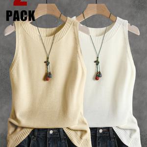 TEMU TD8007UT8 2개입 프렌치 레트로 문학 단색 스몰 탱크 탑 여성용 봄 여름 가을 신상 아우터 필링 민소매 탑 의상