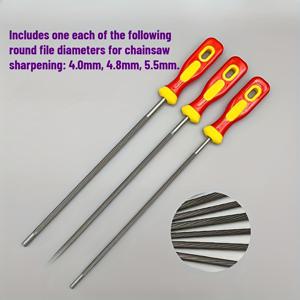 TEMU Handle-equipped Chainsaw File Set, Logging Saw File, 4.0/4.8/5.5mm Diameter, Small Ro File for Electric Chainsaws, Saw Sharpening File