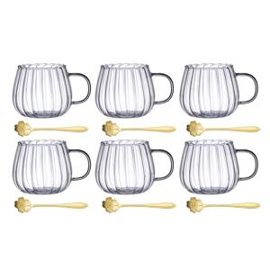 TEMU 4개/6개 투명 유리 커피컵, 15.5oz/450ml, 호박 컵 스푼 포함, 손잡이 유리 커피컵, 세로 줄무늬 티컵, 카푸치노, 라떼, 코코아, 우유 등 뜨겁거나 차가운 음료에 적합