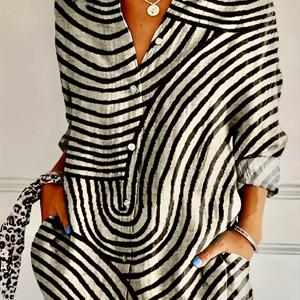 TEMU 여성용 스타일리시 프린트 버튼업 셔츠 - 캐주얼 긴소매, 세탁기 사용 가능 - 봄, 가을에 완벽한 선택