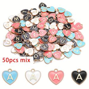 TEMU 50개 26글자 골든 펜던트 주얼리 제작 펜던트 팔찌 초기 펜던트 목걸이 팔찌 주얼리 제작 글자 펜던트 (블랙, 화이트, 핑크, 블루)