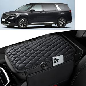 TEMU 기아 카니발(2021-2025) 차량용 미세먼지 차단 PU 가죽 센터 콘솔 커버 + 2개 수납백 포함, 암레스트 쿠션 및 수납함, 자동차 내부 액세서리