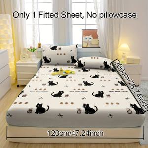 TEMU 심플 모던 브레드 캣 패턴 프린팅 브러시드 피트드 시트 1개, 침실 프린팅 침대 커버, 매트리스 커버, 매트리스 보호 커버, 먼지 커버, 침구 (베개커버 미포함)