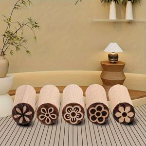 TEMU 꽃무늬 나무 스탬프 세트 5개, 복숭아꽃과 벚꽃 디자인 DIY 공예 및 스크랩북용 - 다양한 색상 라운드 고무 스탬프, 크리스마스 할로윈 파티 선물