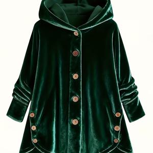 TEMU 여성용 솔리드 컬러 벨벳 코트, 다양한 행사에 적합, 후드 디자인, 우아하고 세련된!