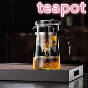 TEMU 1개 두꺼운 유리 티포트, 스테인리스 스틸 필터가 있는 열꽃 티포트, 가정용 차 우려내기, 차, 여름 및 겨울용 음료 용기에 적합