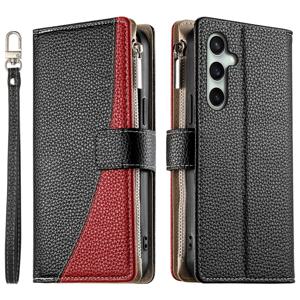 TEMU 휴대폰 케이스 - 블랙 리치 패턴의 고품질 인조 가죽 휴대폰 케이스, 컬러 블록 디자인, 다중 카드 슬롯, 지퍼 포함. 가볍고 고급스러운 디자인입니다.