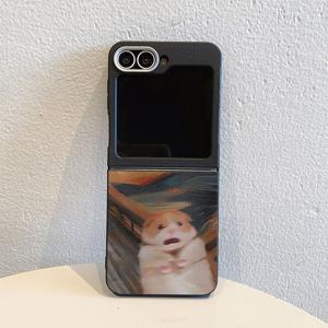 TEMU 휴대폰 케이스 - 7025 퍼지 피어 햄스터 블랙 앤 화이트 TPU 페인팅 패턴, 삼성 갤럭시 폴더블 풀 보호 낙하 방지 폰 케이스 (삼성 갤럭시 Z 플립 7/7SE/FE, 삼성 갤럭시 Z 플립 6, 삼성 갤럭시 Z 플립 5 호환)