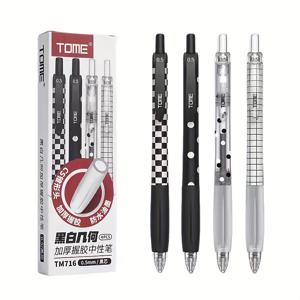 TEMU 검정과 흰색의 기하학 스타일 젤 펜 4개 세트, 0.5mm 검정 잉크, 편안한 필기를 위한 소프트 그립, 사무용품