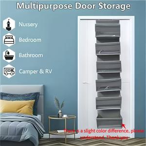 TEMU 6단 접이식 문걸이 수납 선반 - 6개의 대형 포켓, 넘어짐 방지 수직 수납 선반, 공간 절약, 기저귀, 장난감, 신발, 수건 수납에 적합 - 내구성 있는 패브릭 다기능 가정용 수납 솔루션, 걸이형 수납 선반, 고중량용