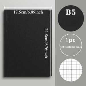 TEMU 1개 128매 256페이지 매트 블랙 커버 노트북 - 학생 및 일상 사무용 스퀘어 빈 스케치북, 드로잉북, 두들북, 스케치북, 블랙 커버 - 빈티지 스타일 다이어리, 대학 및 사무용품