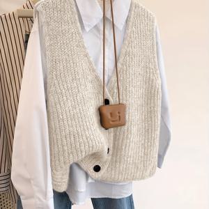 TEMU 고급 한국식 우아한 스웨터, 레이어링 버튼 솔리드 컬러 V넥 가디건 코트, 다용도 패셔너블 빈티지 가디건 베스트