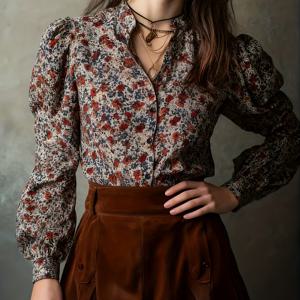 TEMU 우아한 긴팔 플로럴 프린트 탑