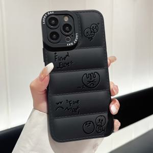 TEMU 심플한 작은 풍선, 하트, 텍스트 라인 드로잉 패턴 충격 방지 렌즈 보호 소프트핏 디자인 블랙 다운 자켓 휴대폰 케이스, 아이폰 17/에어/16-7 프로 맥스 시리즈 호환. 겨울 사용에 적합, 훌륭한 선물용.