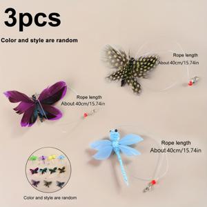 TEMU 나비와 잠자리 모양으로 디자인된 고양이 장난감 3개 세트. 교체가 용이한 인터랙티브 디자인으로, 실제 곤충을 흉내내어 사실적인 외관을 갖추고 있습니다. 인공 깃털로 제작되었으며 모든 고양이에게 적합합니다.