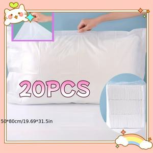 TEMU 두꺼운 일회용 베개 커버 20개 - 통기성 디자인, 안전한 잠금장치, 화이트, 베개솜 미포함, 호텔, 미용실, 여행, 가정용으로 적합, 고급 침구, 우아한 잠금장치